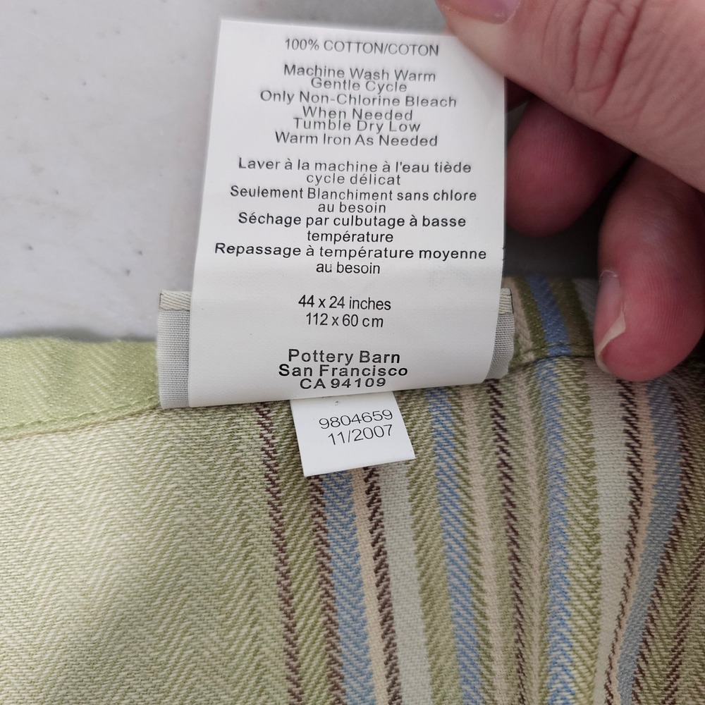 VTG Pottery Barn Cafe Curtains Valance Green Striped Cotton Ties Cottagecore - Picture 4 of 9